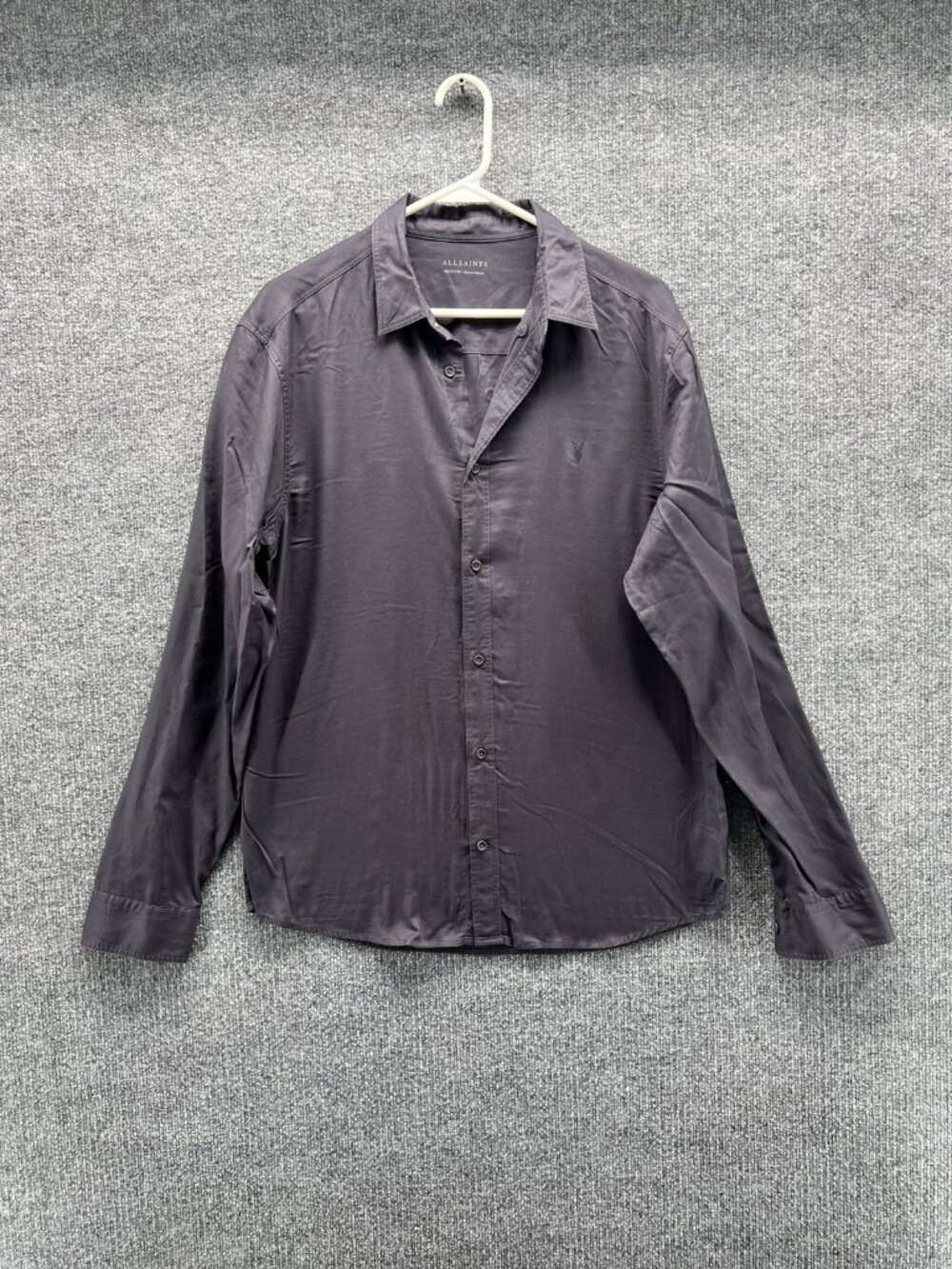 AllSaints Shirt Men Medium Gray Long Sleeve Button Up Twill Spread Collar Casual